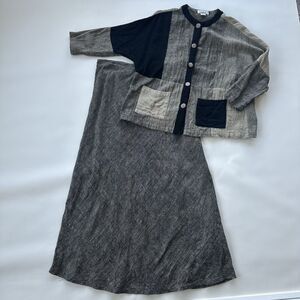 Vintage Sangam Set Skirt Jacket Linen Patchwork Lagenlook Womens Small X Large